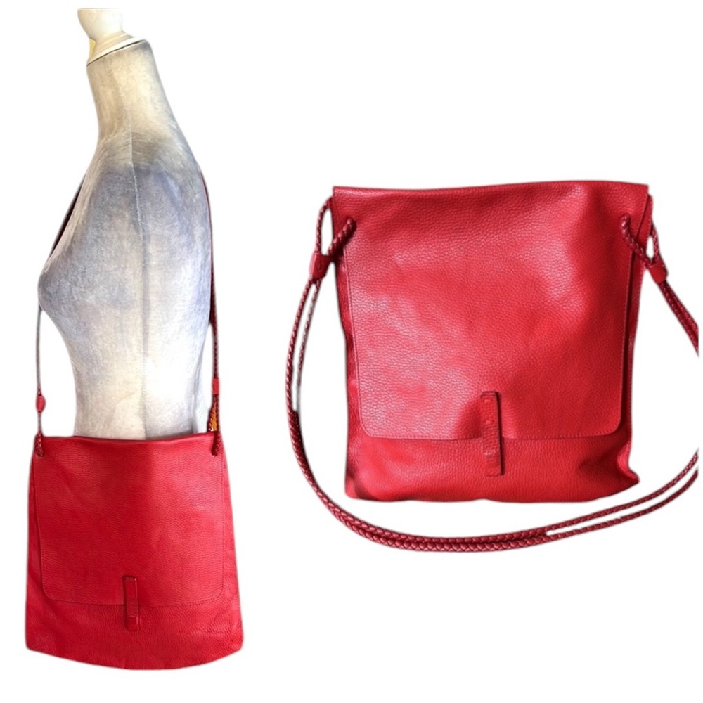 Falor Le Borse Italian Red Pebbled Leather Envelope Shoulder Bag Hobo Satchel